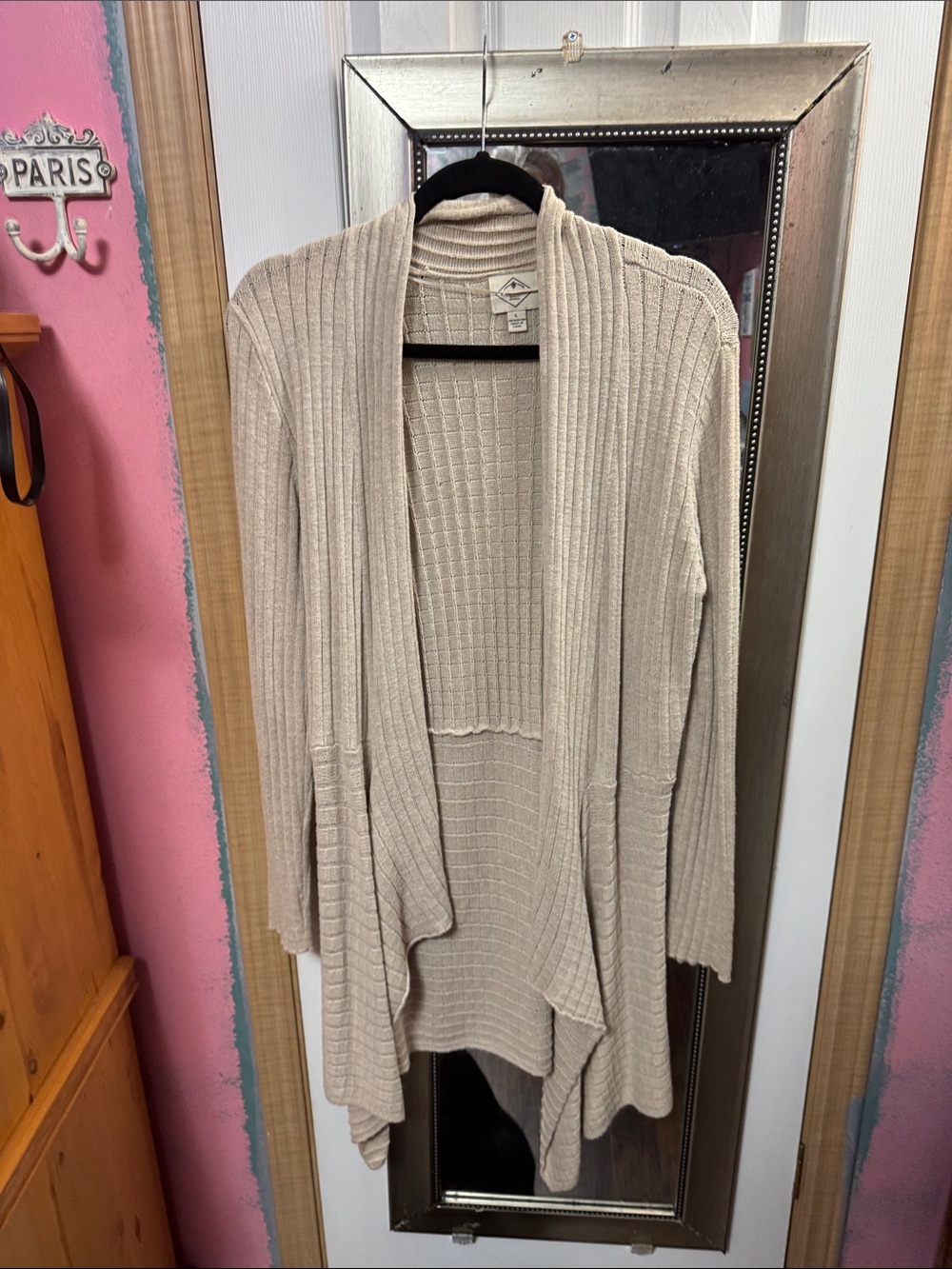 St. John's Bay Cream Ribbed Open-Front Cardigan
